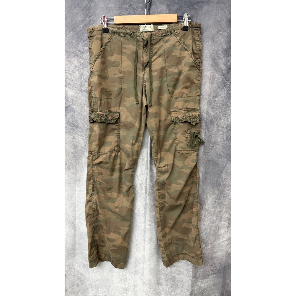 Y2K Lowrise Camo Stretch Cargo Pants Embroidered Eyelet Grunge Utility Size 8